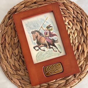 Valkyrie Watercolor Goddess Burnes Of Boston Wooden Frame w/ ceramic Leaf Accent
